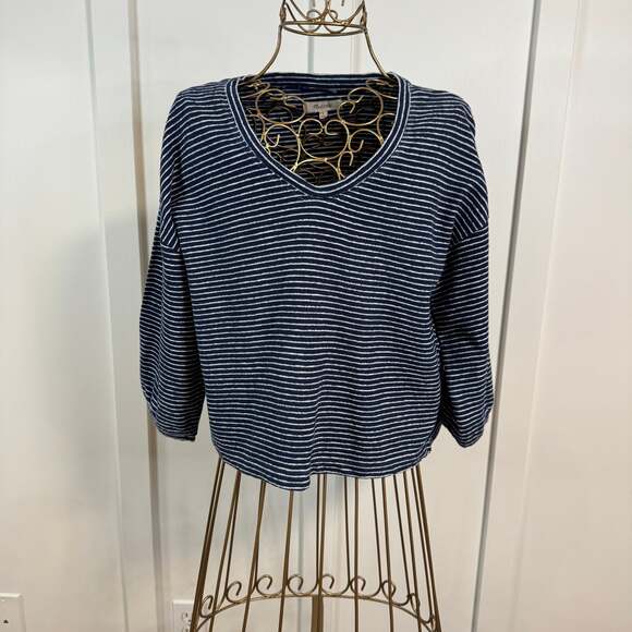 Madewell Tops - Madewell V-Neck Bubble-Sleeve Striped Sweatshirt Top